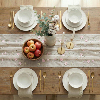 Artoid Mode Pink 3D Flower Gauze Embroidery Table Runner 120 Inch 10FT, Tulle Seasonal Spring Kitchen Dining Holiday Table Decor for Home Party