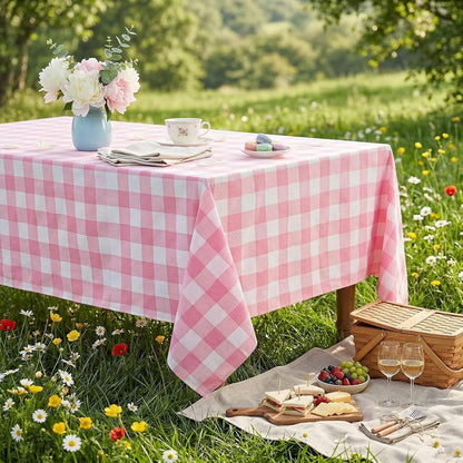 B-COOL Pink Plaid Tablecloth Easter Checkered Tablecloth Fabric Pink and White Gingham Flag Table Cover for Parties, Valentines, Race Car Birthday Party, Birthday, Outdoor Picnic, 56x84inch