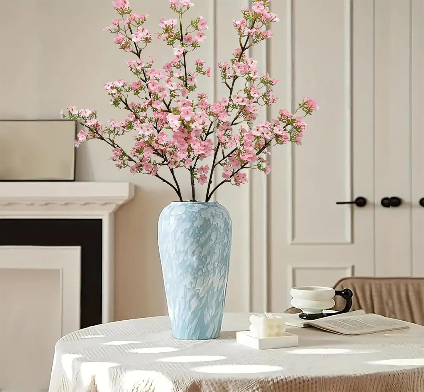 3Pcs Cherry Blossom Branches Pink Artificial Flowers for Spring Summer Indoor Decoration Faux Cherry Blossom Long Stems Silk Fake Flowers for Tall Vase Arrangements Home Wedding Party Table