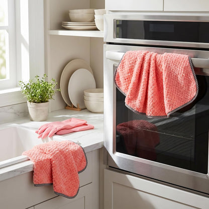 10 Pack Microfiber Kitchen Dish Cloths with Hanging Loop, 9.8x9.8 Inch, Non-Scratch Towels for Pots, Pans, Sink & Countertops (Pink)