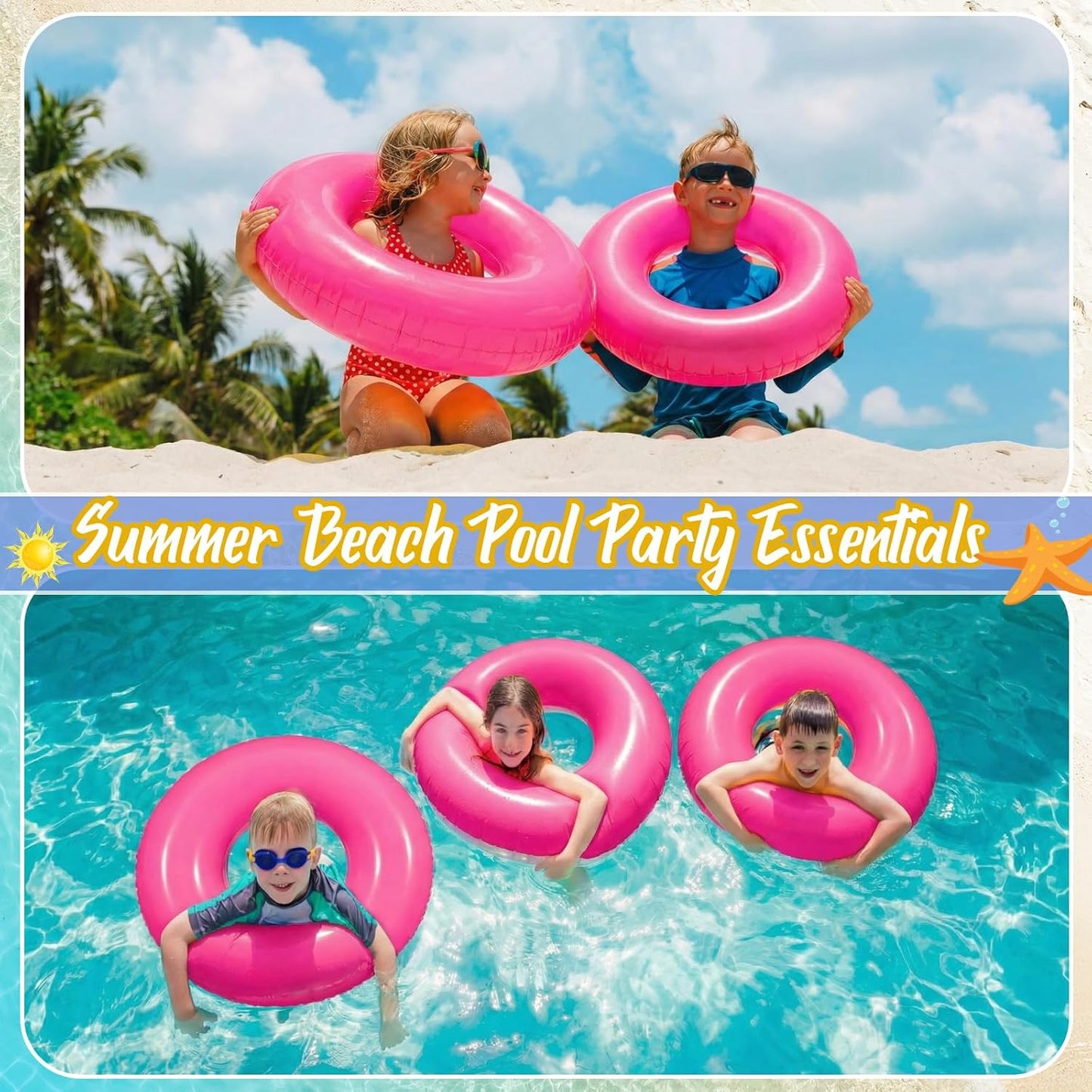 JellyArch 6 Pcs Inflatable Pool Floats 24 Inches Swim Tube Bulk Swimming Ring Pool Floaties for Beach Party Decorations Women and Men River Lake Summer Vacation Holiday (Rose Pink)