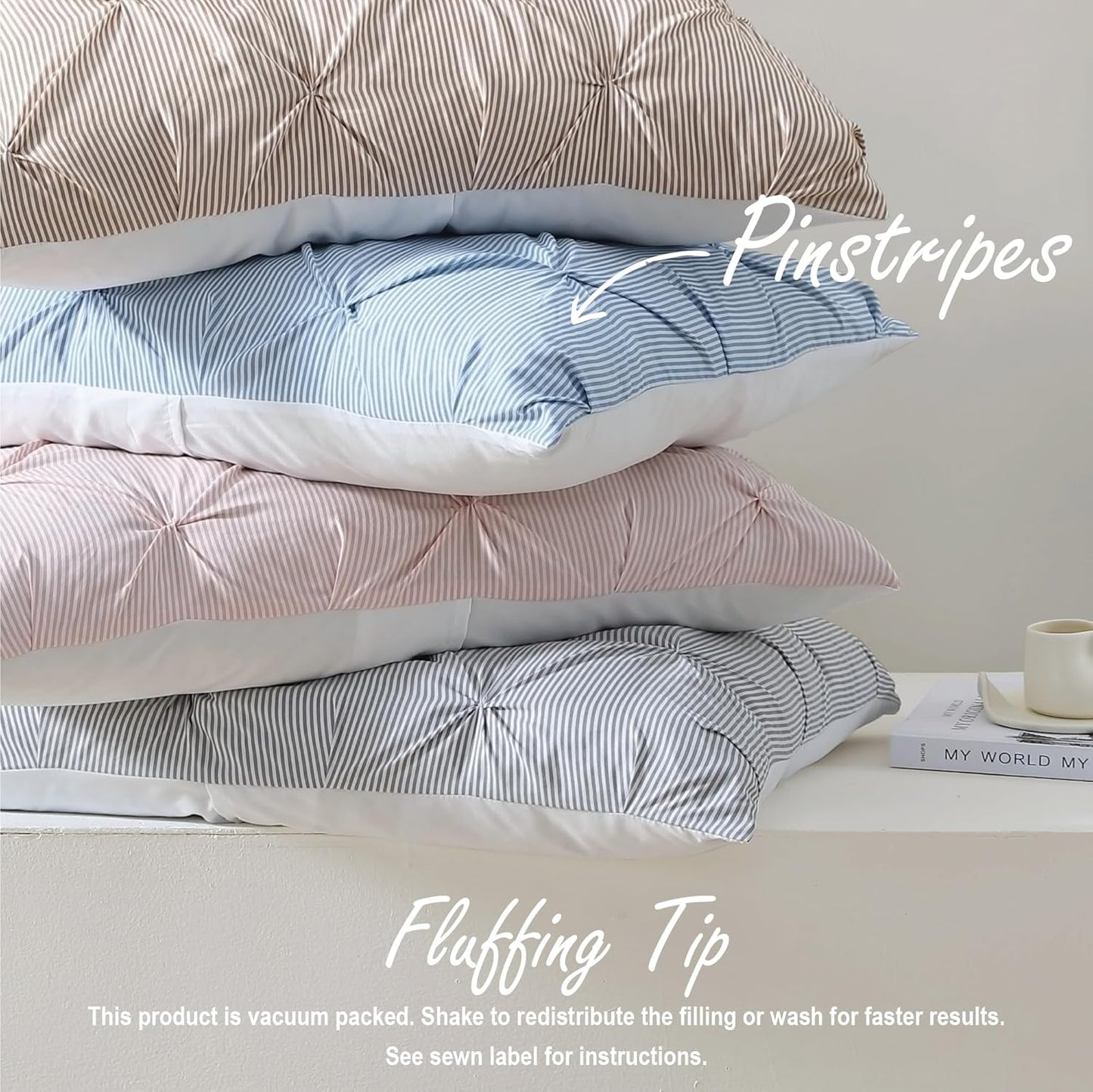 Swift Home Full/Queen Pinstripe Peach Pink Comforter Set - Classic Pintuck Bedding Set - 3 Pieces Bed Linen, 1 Comforter and 2 Pillow Shams