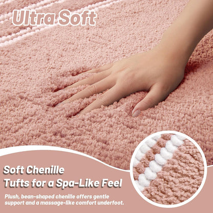 Tyrot Bathroom Rugs Non Slip Washable 24x17, Ultra Soft Super Absorbent Bath Rugs for Bathroom Floor, Shaggy Chenille Bath Rug, Microfiber Plush Quick Dry Bath Mat for Bathtub, Sink and Shower, Coral