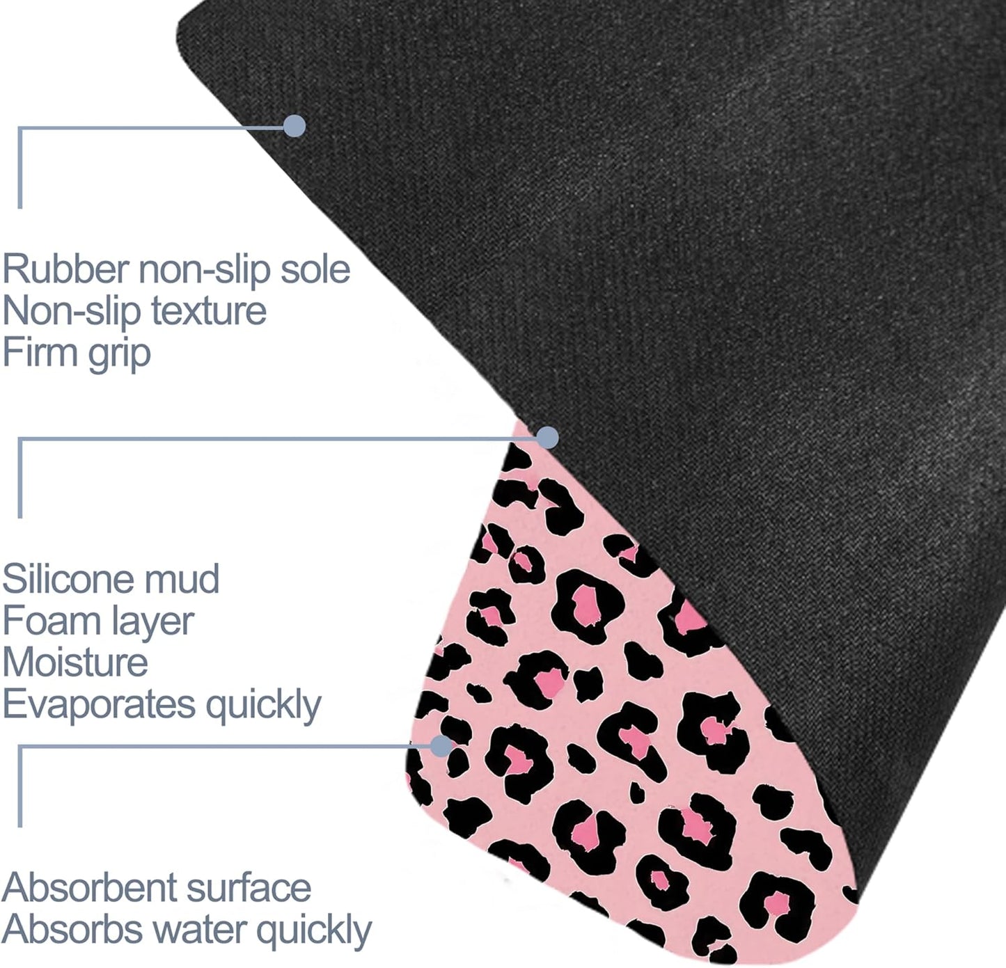 Bath Mats for Bathroom,Pink Leopard Print Bathroom Rugs,Modern Stylish Diatomaceous Bath Rug Quick Dry, Non Slip Super Absorbent Low Profile Doormat for Home Kitchen Patio 17 X 29.5 Inch