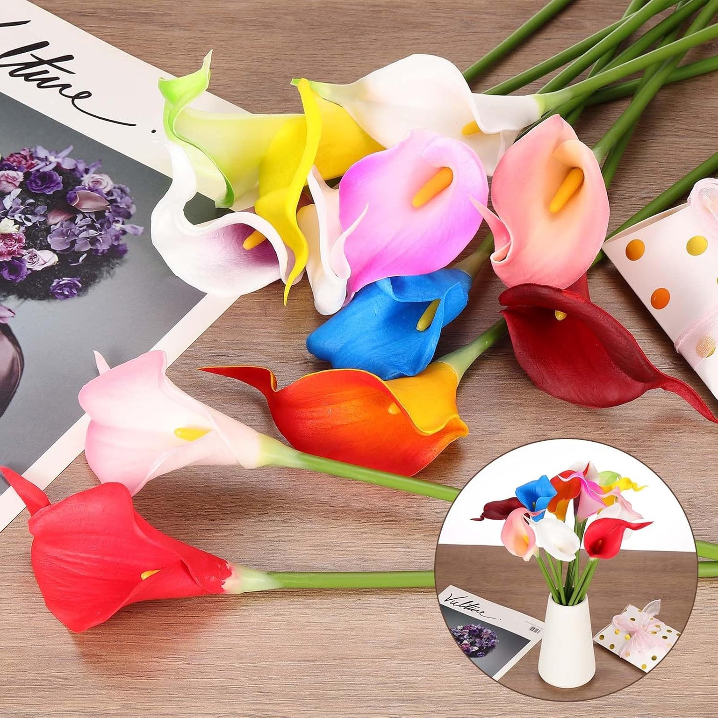 uxcell 12 Pcs Artificial Calla Lily Fake Flowers, 13 Inch Real Touch Artificial Floral Fake Bouquet for Wedding Bride Shower Gift Home Decor DIY Crafts, Peach/Yellow