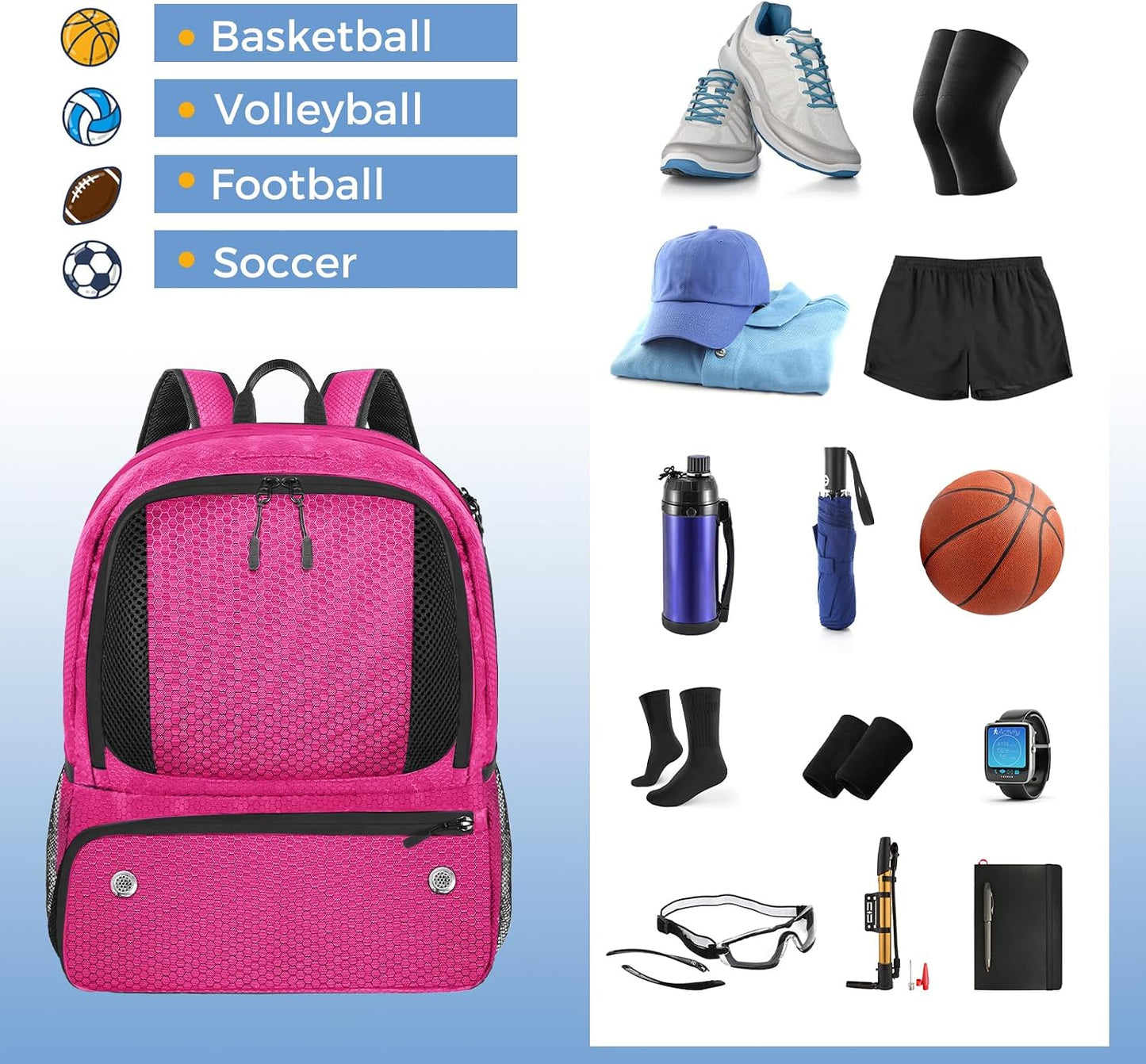 YOREPEK Basketball Backpack, Lightweight Basketball Bag with Ball Holder & Shoes Compartment, Sports Backpack Training Equipment Fit Soccer Volleyball Football