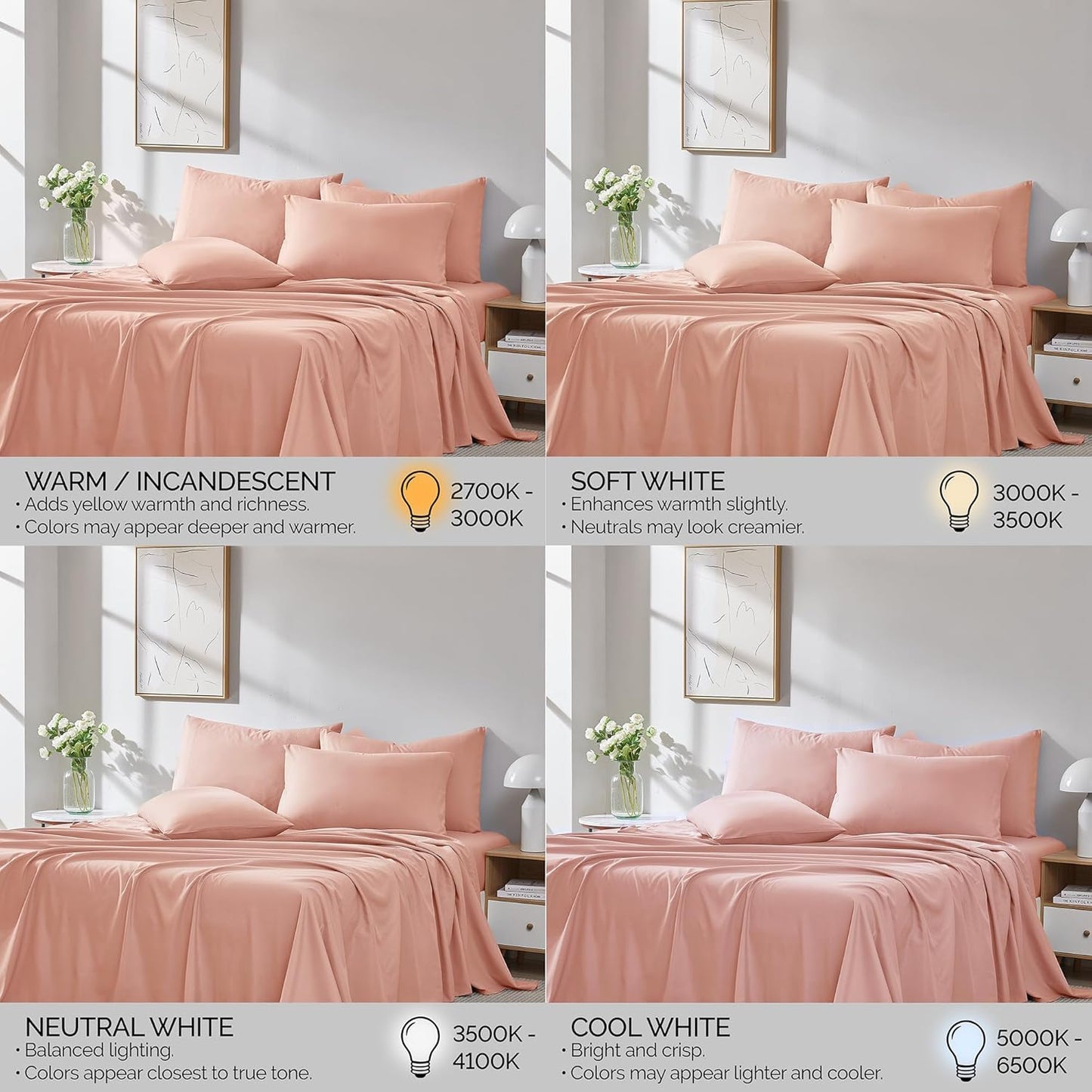 Southshore Fine Living, Inc. 6-Piece Bed Sheets Full Size Set, 21-Inch Full Size Bed Sheets, 1 Deep Pocket Fitted Sheet, 1 Flat Sheet, Queen Pillowcases, Blush Pink Pillow Cases, Blush Bedding