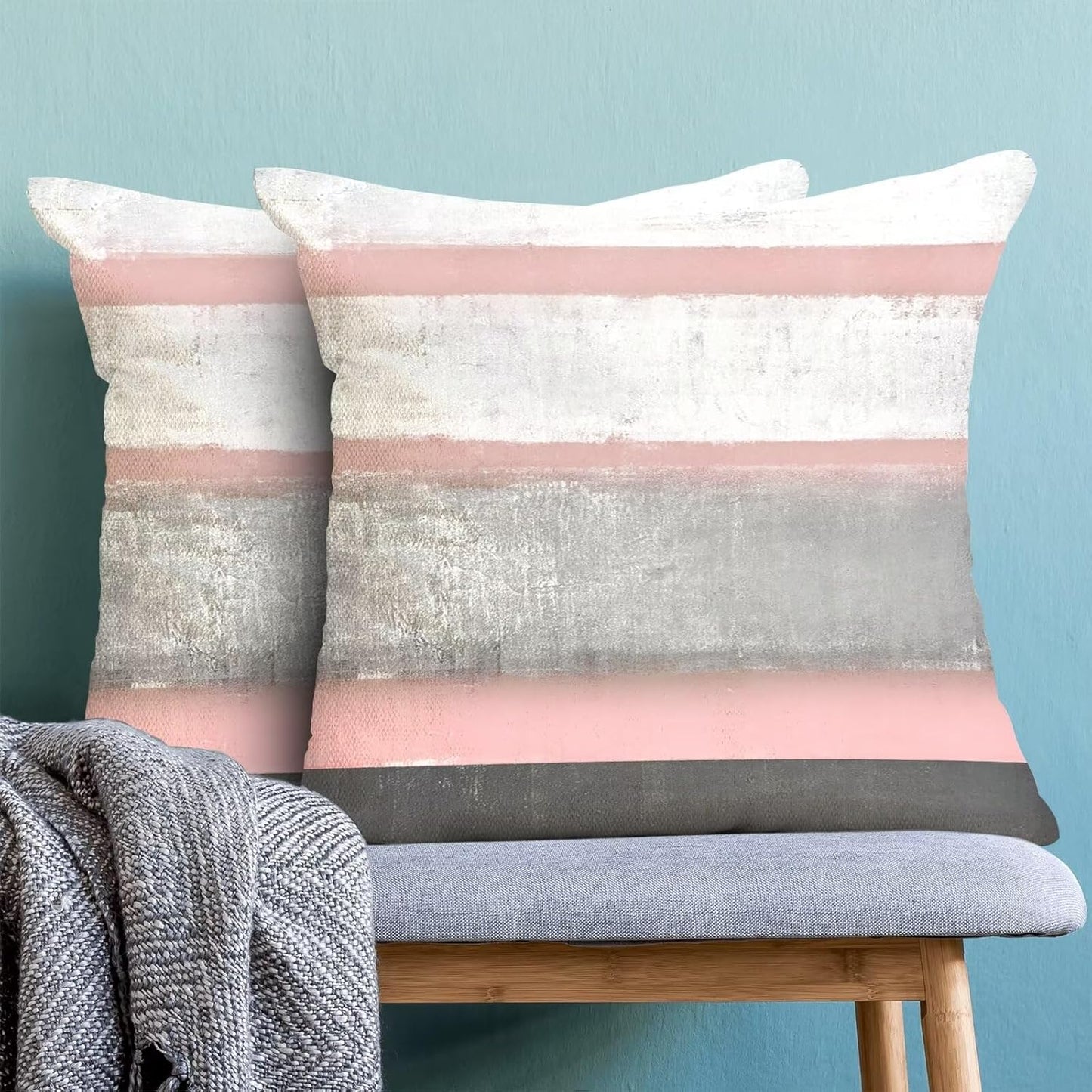 AEIOAE Pink Grey Pillow Covers 18x18 Set of 2 Beige Abstract Art Painting Striped Decorative Throw Pillow Covers Cotton Square Modern Cushion Case for Home Couch Sofa Outdoor