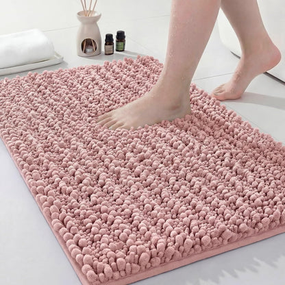 Disolla Small Bath Mat 17x24 Inch - Chenille Pink Bathroom Rug, Extra Soft Absorbent Plush Shaggy Bathmat, Non-Slip Machine Washable Floor Mat for Shower, Tub and Sink