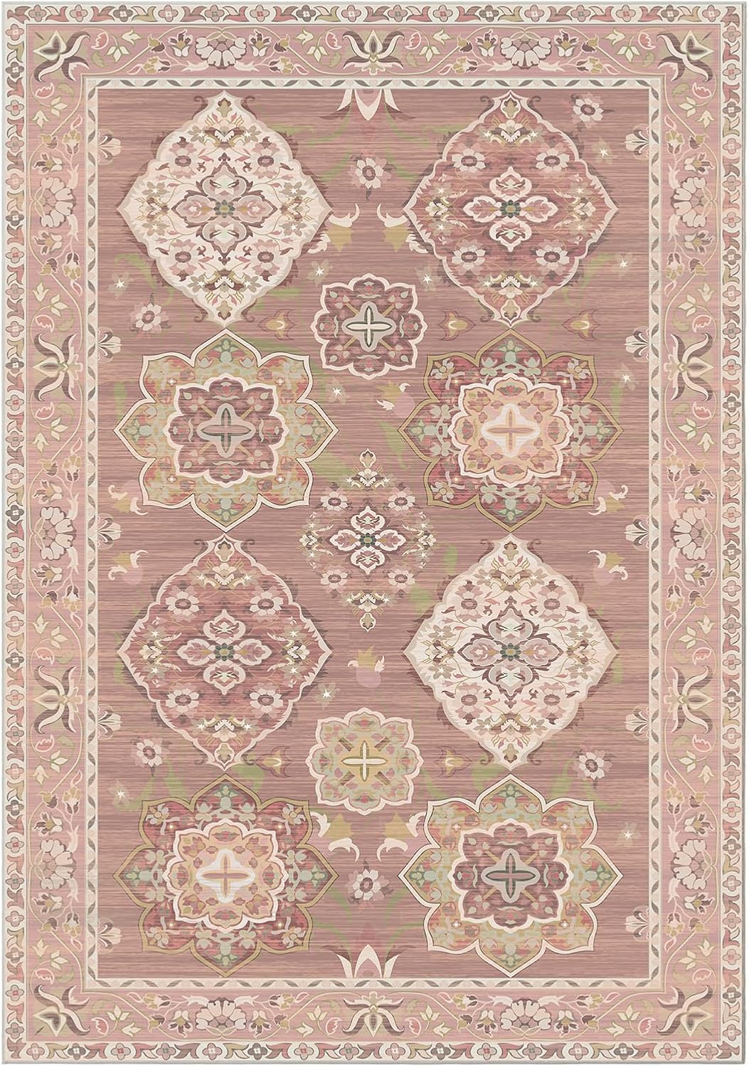 Vhong Washable 5x7 Area Rugs Vintage Boho Modern Pink Non Slip Large Carpet for Nursery Living Room Bedroom Farmhouse Dining Room Girls' Room