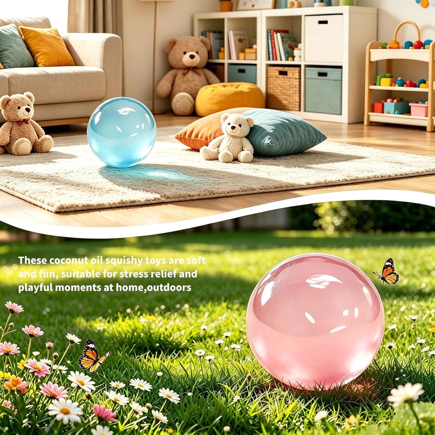 Coconut Oil Squishy,Soft Squishy Coconut Squishy Stress Balls,Slow Rising Stress Relief Toy,Funny Stress Balls for Anxiety Relief & Sensory Calm（Pink）