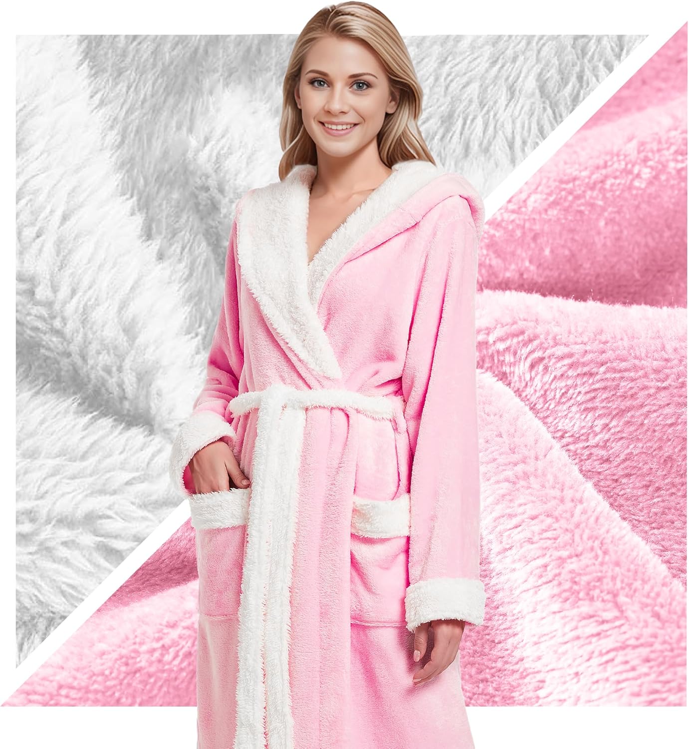 Inner Wish Women Hooded Plush Robe, Fleece Highly Absorbent Cozy Warm Bathrobe
