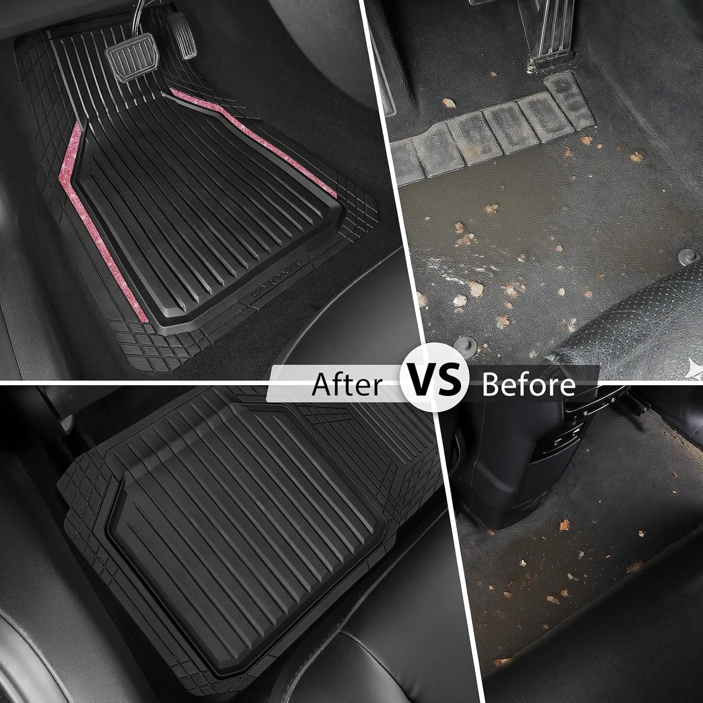 CAR PASS Pink Heavy Duty Rubber Floor Mats for Car, Waterproof Liner Deep Dish Bling Car Mats Full Sets, Universal Trim to Fit for SUV Truck Sedans Vans, All Weather Floor Mats, Pink Sparkly