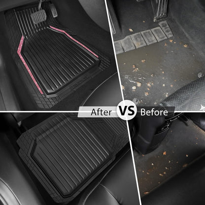CAR PASS Pink Heavy Duty Rubber Floor Mats for Car, Waterproof Liner Deep Dish Bling Car Mats Full Sets, Universal Trim to Fit for SUV Truck Sedans Vans, All Weather Floor Mats, Pink Sparkly