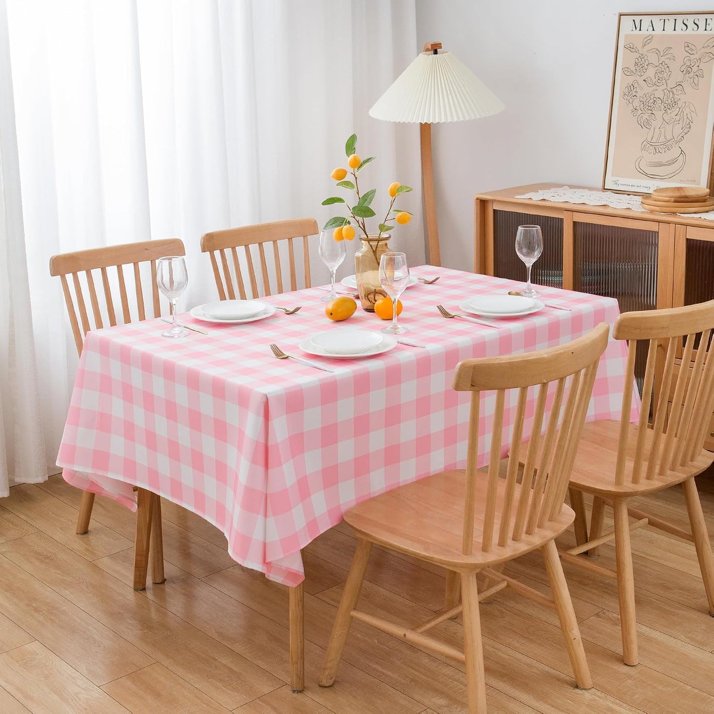 Pink Gingham Tablecloth Rectangle Table 60" X 120" - Oblong Polyester Pink and White Checkered Plaid Table Cover Reusable Water Resistant for Spring Valentine Summer Holiday Picnic Dinner Décor