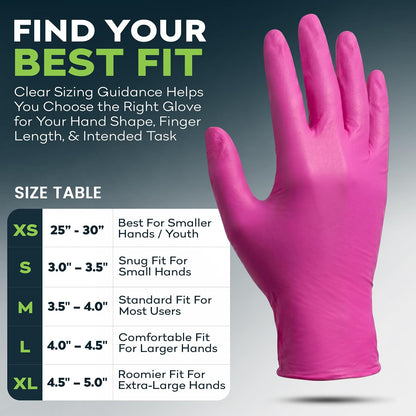 FifthPulse Fuchsia Hot Pink Nitrile Disposable Gloves -3 Mil Medical Exam Nitrile Gloves -Powder and Latex Free