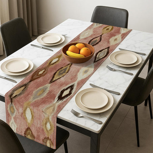 Peach Geometric Table Runner,Bohemian Vintage Pattern for Spring Home Dining Decor Holiday Gatherings 13x72 Inch