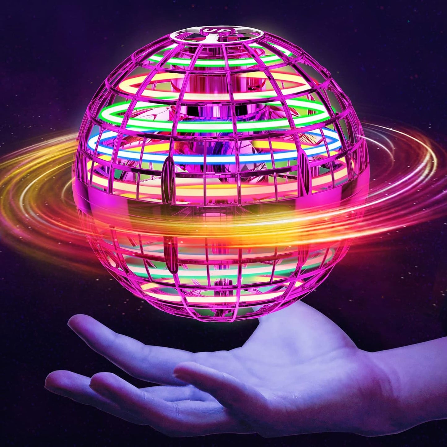 Ivtivfu Flying Orb Ball (Pink, 2026 Upgraded) with Dazzling Lights, Magic Hover Spinner, Boomerang Drone, Floating Cosmic Globe, Kids Outdoor Toys for 6 7 8 9 10 Year Old Boys Girls