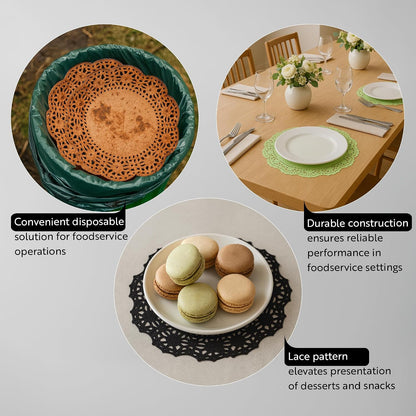 Restaurantware Pastry Tek 4 x 4 Inch Lace Doilies 100 Decorative Tableware Placemats - Disposable Round Pink Paper Table Doilies For Birthdays Or Weddings Table Decor