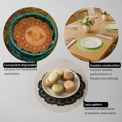 Pastry Tek 6 x 6 Inch Lace Doilies, 100 Decorative Tableware Placemats - Disposable, Round, Pink Paper Table Doilies, For Birthdays, Or Weddings, Table Decor - Restaurantware