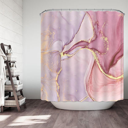 4Pcs Luxury Marble Shower Curtain Sets, Bathroom Sets with Shower Curtain, Toilet Lid Rug, Contour Mat and Bath Mat, Shower Curtain with 12 Hooks for Bathroom Set Decor