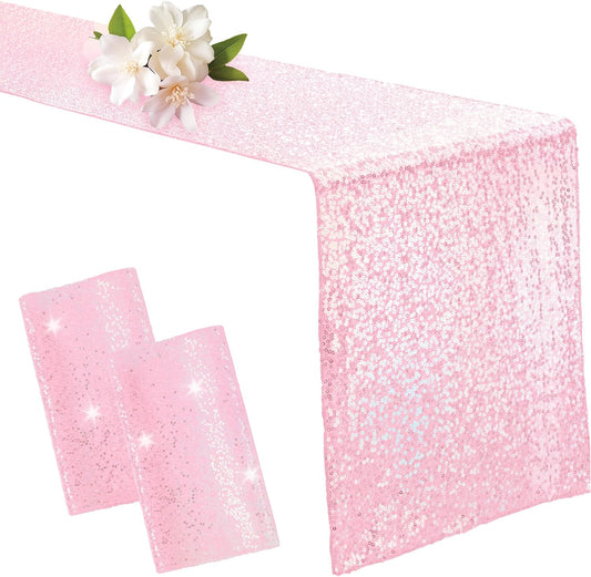 Aormenzy 2 Pack Light Pink Sequin Table Runner 12" x 72", Glitter Sparkle Sequin Runners for Birthday Party Wedding Banquet & Baby Shower, Party Table Decorations Supplies