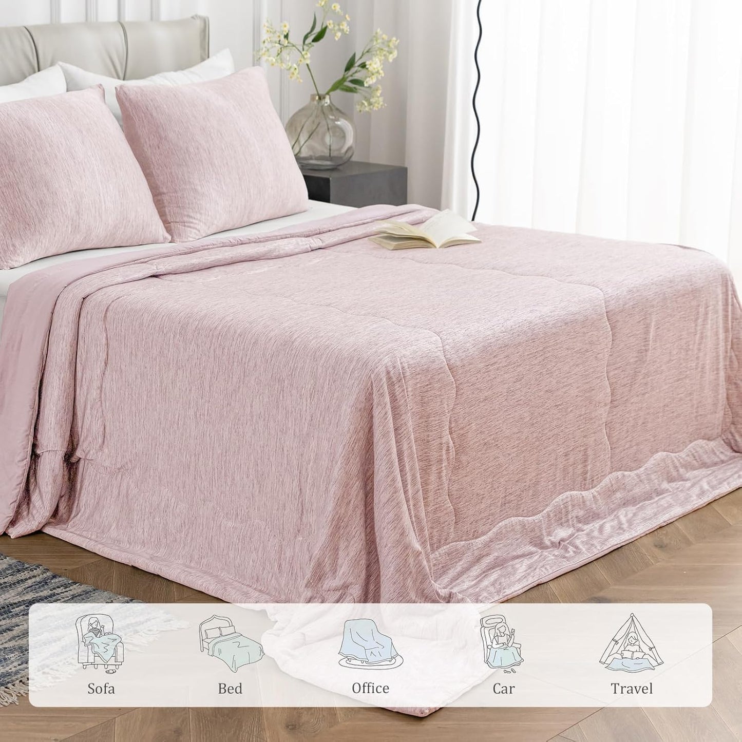 CHOSHOME Cooling Comforter Twin Size,Cooling Blanket with Q-Max 0.45 Arc-Chill Cooling Fiber,Cool Sleeping Summer Blanket for Night Sweats Hot Sleeper (60" x 90", Pink