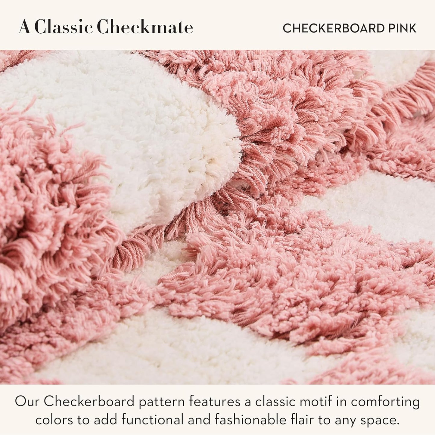 MACKENZIE-CHILDS Checkerboard Bath Rug, Washable Bath Mat for Bathroom Decor, 24" x 40", Pink-and-White Check