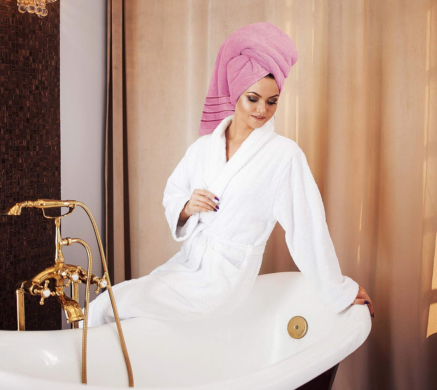Utopia Towels 8 Piece Luxury Towel Set, 2 Bath, 2 Hand, and 4 Wash Cloths, 600 GSM Ring Spun Cotton, Highly Absorbent Viscose Stripe Towels, Ideal for Everyday use, Pink