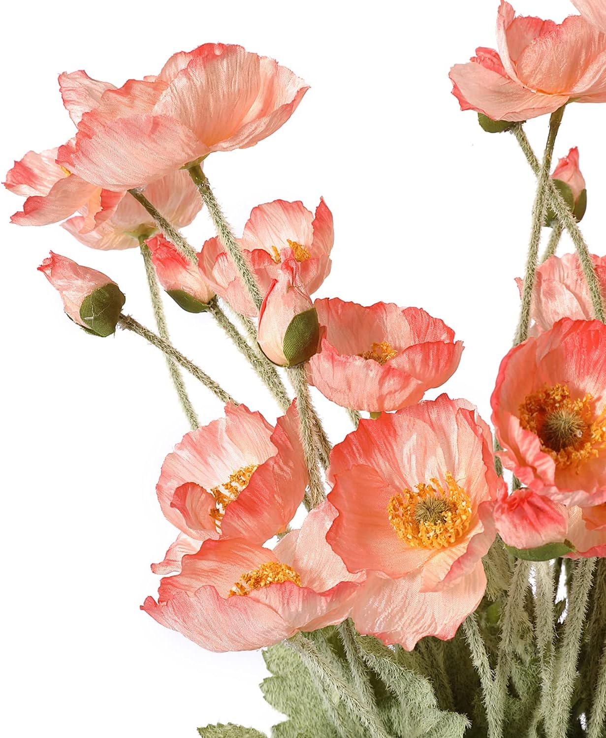 Artificial Poppy Flowers, 5 Bundles Faux Poppies with Stems for Floral Arrangements - Wedding, Home, Office, Party Table Centerpiece Decor (Pink)