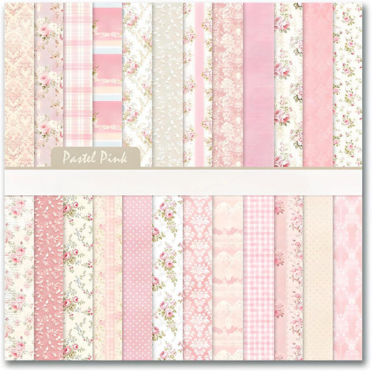 VIVIQUEN 24 Pack Pink Floral Double-Sided Paper, 12-inches Vintage Flowers Scrapbook Specialty Craft Paper Folded Flat for DIY Background Card Art Craft Making Scrapbook Photo Album Decor