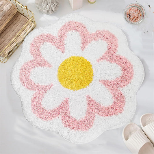YRXRUS Flower Bath Mat, Light Pink Bathroom Rug, Beauty Bath Mats, Ultra Soft Microfiber Bath Rug, Machine Washable Flower Rug, Shower Bathtub Mat Gift Aesthetic Summer Room Decor, 23.6x23.6 in