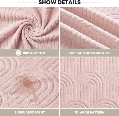 Artoid Mode 2 Pcs Pink 3D Arched Stripes Jacquard Hand Towels for Bathroom, 100% Cotton Soft Absorbent Bathroom Decor Towels, 13.7 x 29.5 Inch