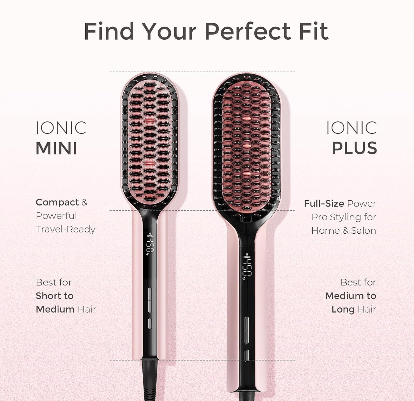TYMO Hair Straightener Brush, Upgraded Ionic Compact Straightening Brush for Women with Wave-Design Bristles, Fast, Smooth Styling, Lightweight Hot Comb & Travel Flat Iron, 1 Billion Ions, Pink