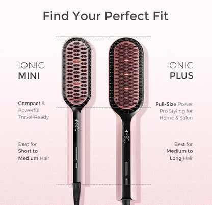 TYMO Hair Straightener Brush, Upgraded Ionic Compact Straightening Brush for Women with Wave-Design Bristles, Fast, Smooth Styling, Lightweight Hot Comb & Travel Flat Iron, 1 Billion Ions, Pink