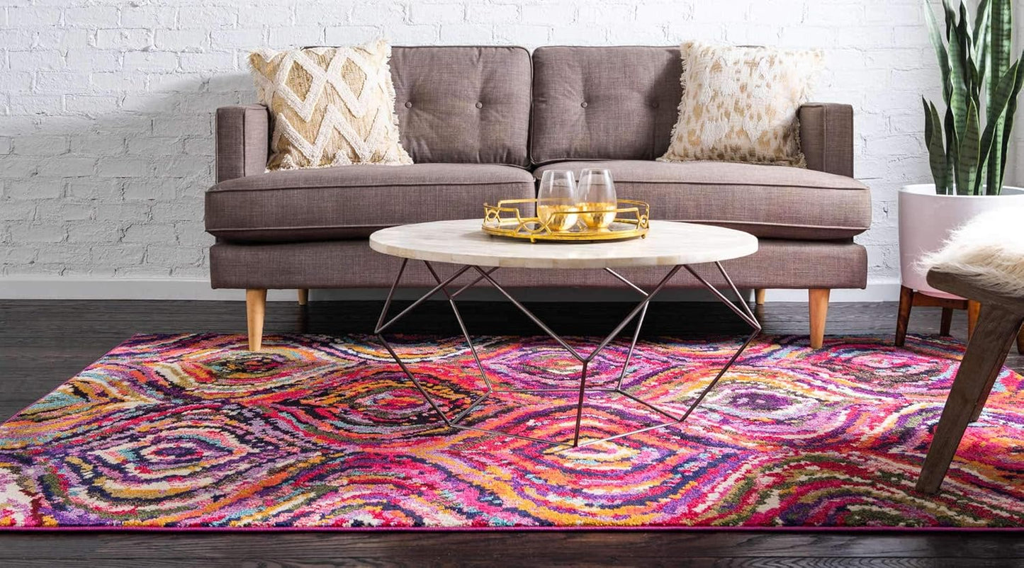 Unique Loom Estrella Collection Colorful, Abstract, Geometric, Gradient, Modern Area Rug (3' 3 x 5' 3 Rectangular, Multi/Pink)