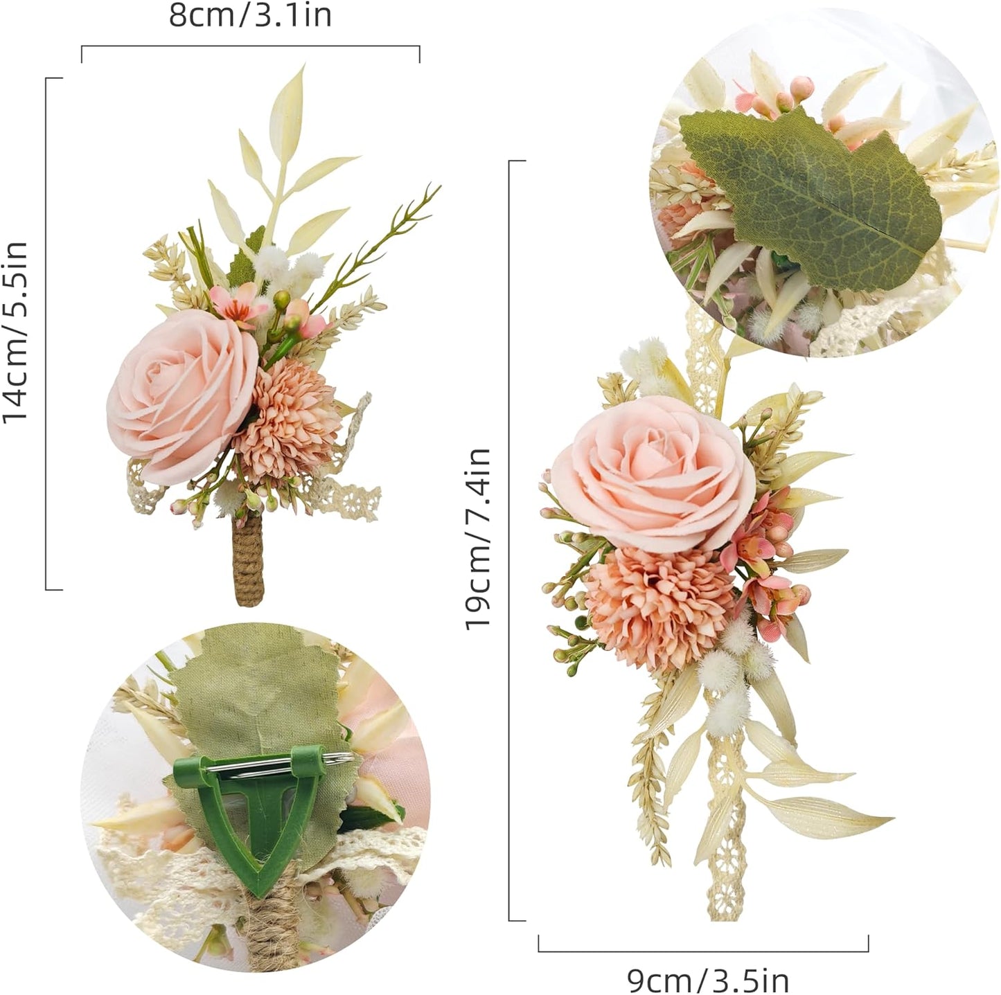 Pink Artificial Wrist Corsage and Boutonniere Set, Set of 2, Wristband Bride Hand Flower Men Boutonniere for Groom Wedding Party Prom Homecoming