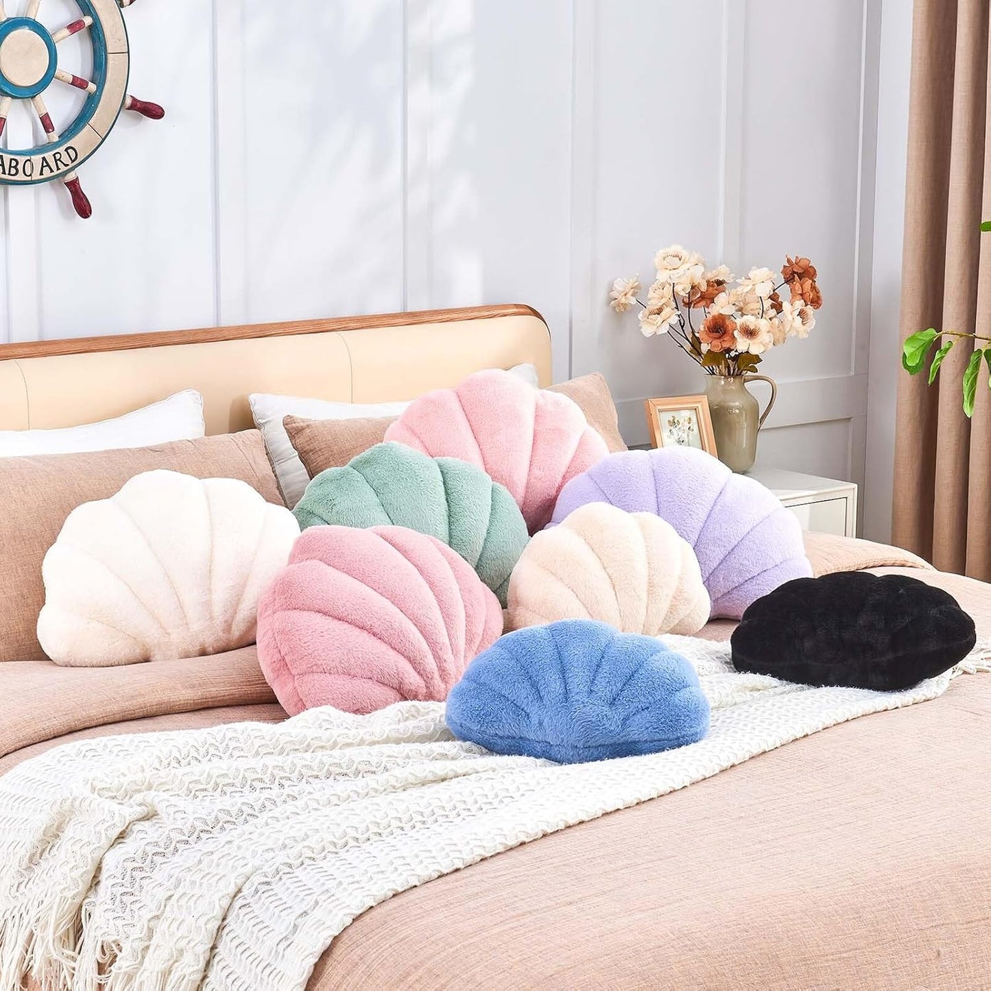 Seashell Pillow Sea Shell Decorative Throw Pillows for Bed Aesthetic Room Decor Dusty Pink Shell Shaped Pillow Cute Beach Plush Pillows for Couch (13x10 Inch)