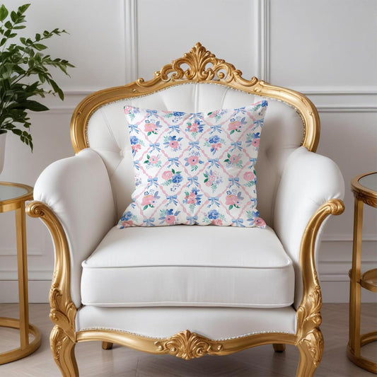 Coquette Bow Pillow Covers 18x18, Coquette Room Decor, Preppy Pink and Blue Floral Pillow Covers, Preppy Room Decor, Girly Bedroom Decor, Coquette Stuff, Bow Room Decor