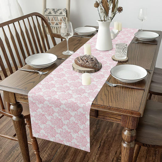 Castle Fairy Baroque Boho Table Runner Vintage Gothic House Decorations Indoor Outdoor Party Supply Damask Home Kitchen Dining Decor Dresser White Pink,72 x 13 Inch