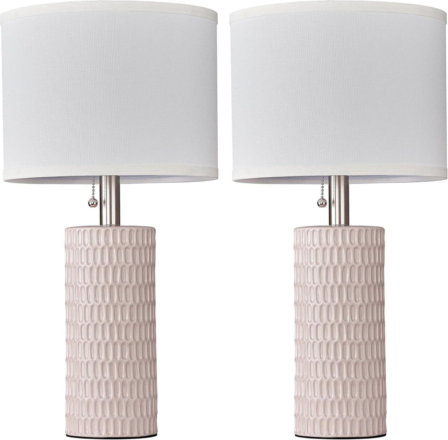 Reaketon Table Lamps for Living Room Set of 2, Ceramic Table Lamps for Bedroom, 20" Modern Lamps for Night Stands, Pink