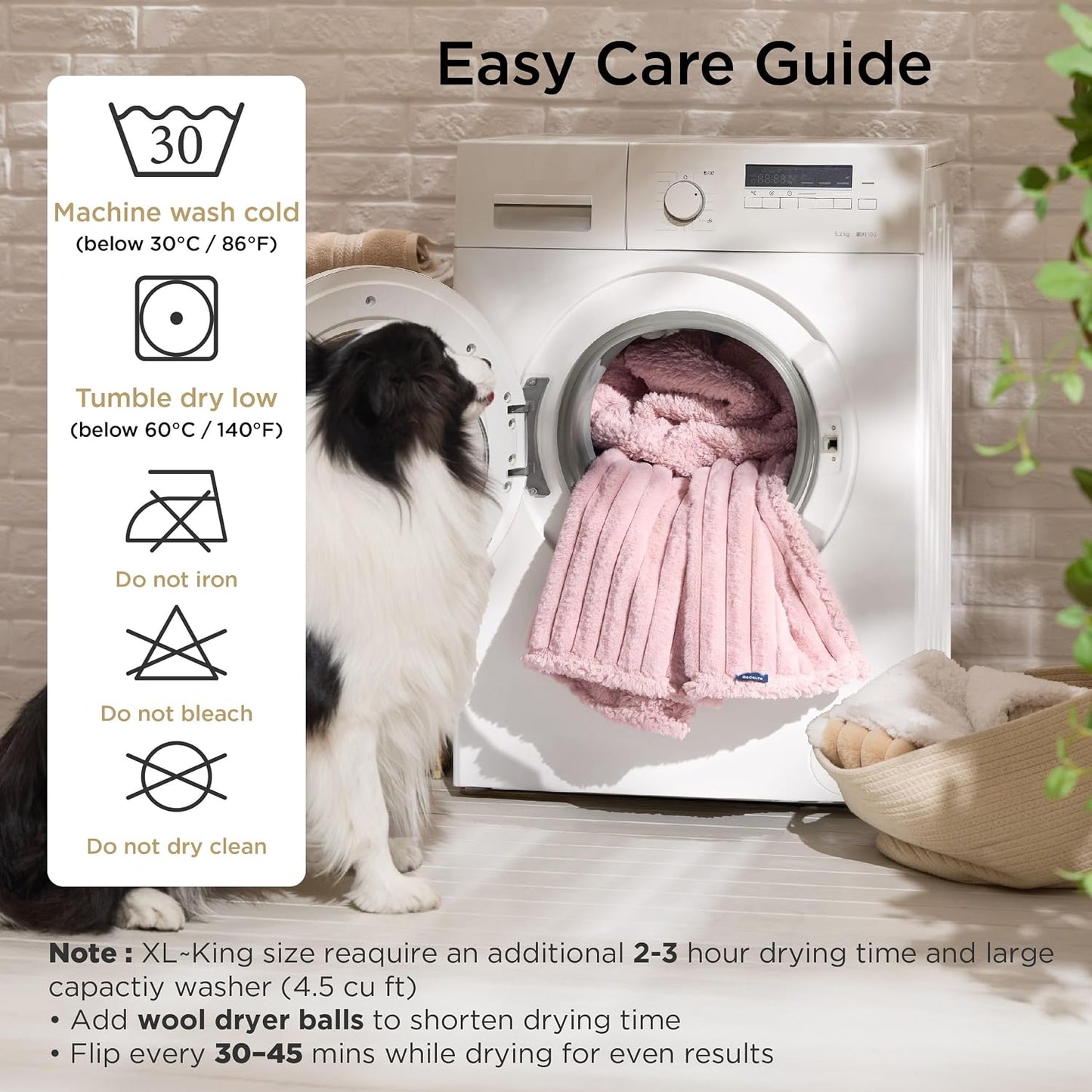 Bedsure ComfyFleece™ Waterproof Dog Blankets for Large Dogs - Soft Pet Cat Blanket Corduroy Fleece for Couch Bed Protector Washable, Cozy Calming Reversible Furniture Protection,50"x60", Blush Pink