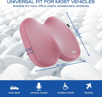 Skechers Seat Cushion, Ergonomic Memory Foam Cushion for Long Sitting Hours on Office & Home Chair, Car Seat Cushion for Sciatica, Coccyx Cushion,Pink