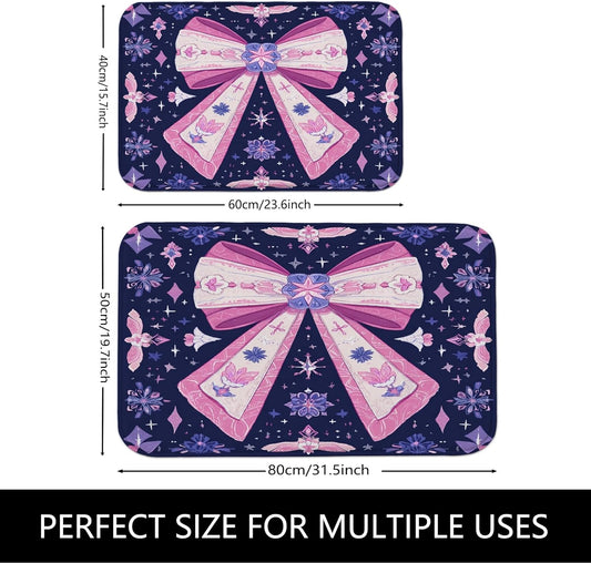 Bow Pattern Quick Dry Bath Mat, Elegant Peach Floral Non Slip Shower Mat, Seasonal Memory Foam Washable Bath Rugs for Bathroom Toilet Restroom Decorative 20x32 Inch