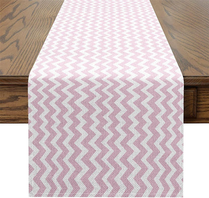 Feelyou Light Pink Geometric Stripes Table Runner Plaid Kitchen Dining Decoration for Home Party 13x60 Inch Light Pink Home Decor for Living Room Dresser Scarfs for Bedroom White Ocean Weave