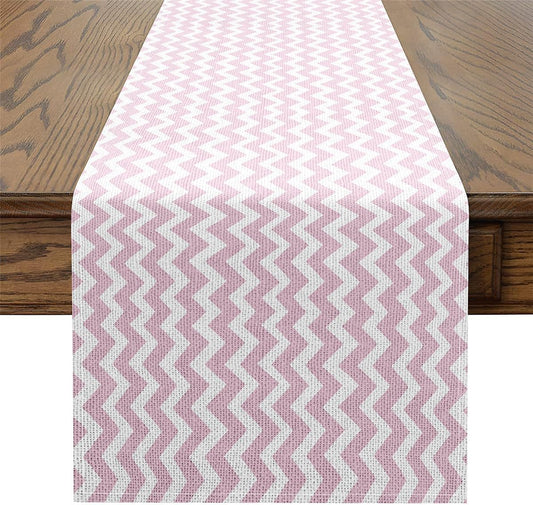Feelyou Light Pink Geometric Stripes Table Runner Plaid Kitchen Dining Decoration for Home Party 13x60 Inch Light Pink Home Decor for Living Room Dresser Scarfs for Bedroom White Ocean Weave