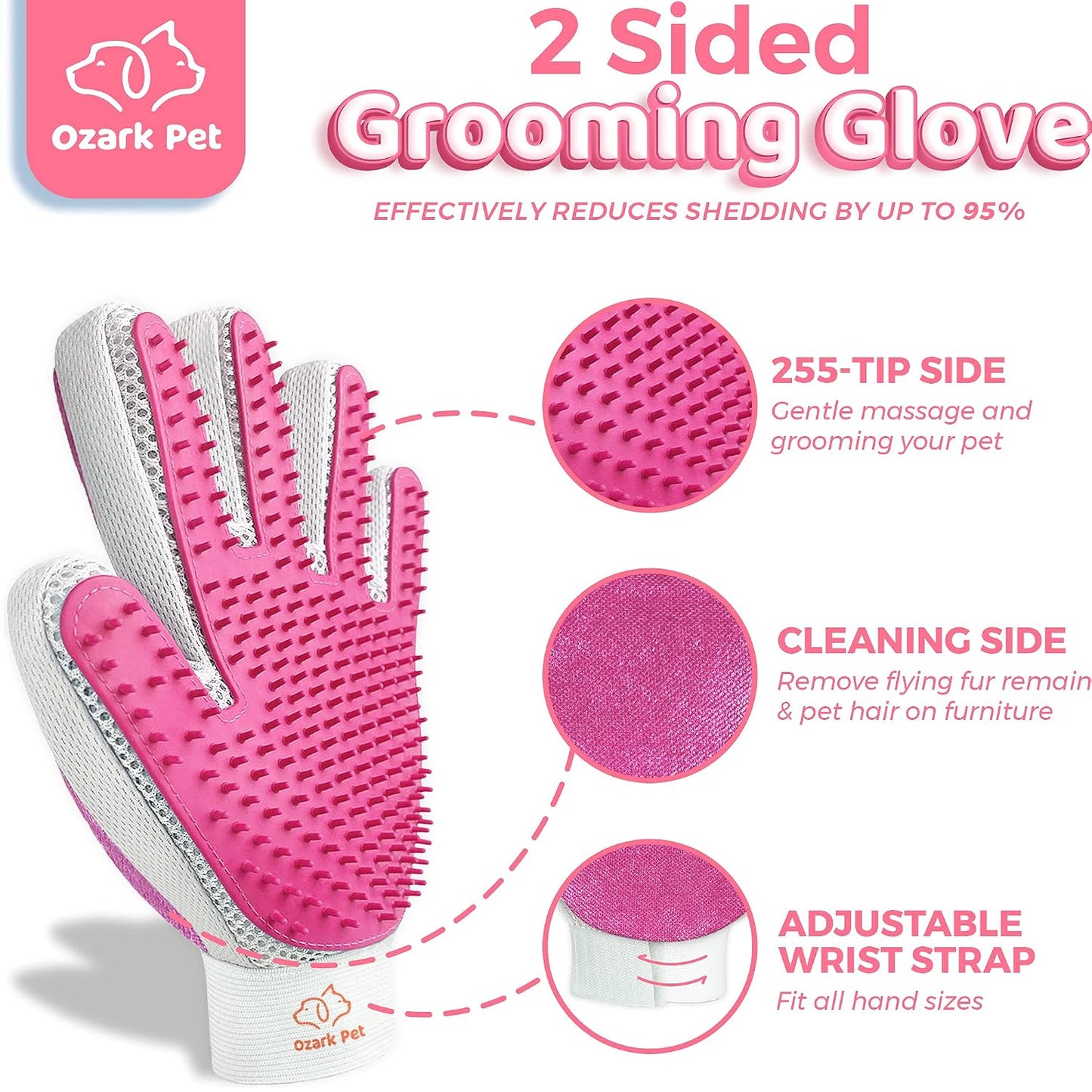 Dog & Cat Brush-Deshedding Brush, Dematting Tools, Shedding Brush Glove, Reduces Shedding 95%, Short to Long Hair, Large Breeds (Pink)