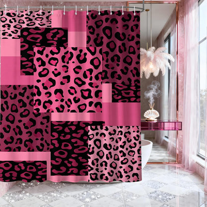 Dark Pink Leopard Shower Curtain Hot Pink and Black Cheetah Print Shower Curtains for Girls Bathroom Decor, Waterproof Fabric 70 x 72 inch with Hooks