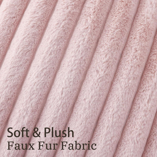 Simmore Faux Fur Couch Throw Pillow Covers 18x18 Set of 2, Decorative Soft Striped Plush Pillow Covers with Velvet Back for Sofa Bed Living Room, Pink