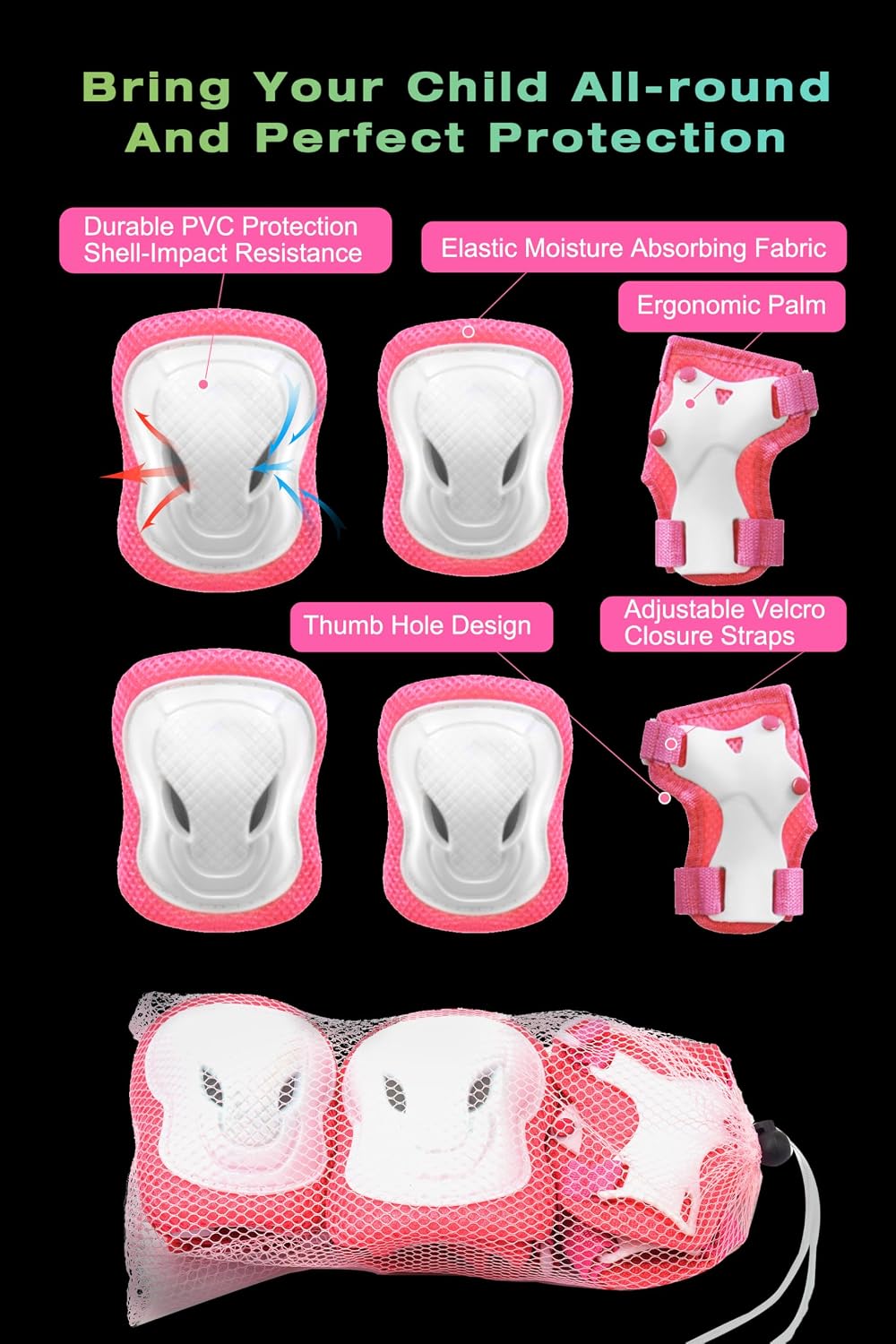 XJD Kids Bike Helmet,Multi-Sport Protective Gear Set for 3-5-8-14 Years Boys Girls with Knee and Elbow Pads Wrist Guards fit Roller Skates,Cycling,Skateboarding,Christmas Birthday Gifts for Kids